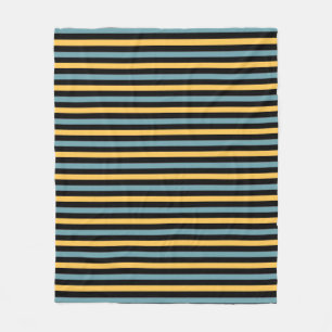 Horizontal Teal, Black and Yellow Stripes Fleece Blanket