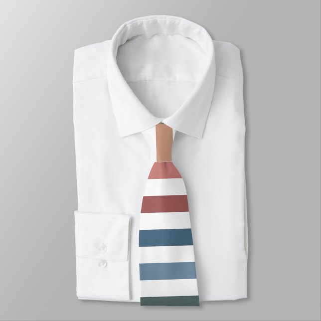 Horizontal Terracotta and Teal Stripes Neck Tie (Tied)