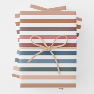 Horizontal Terracotta and Teal Stripes Wrapping Paper Sheets