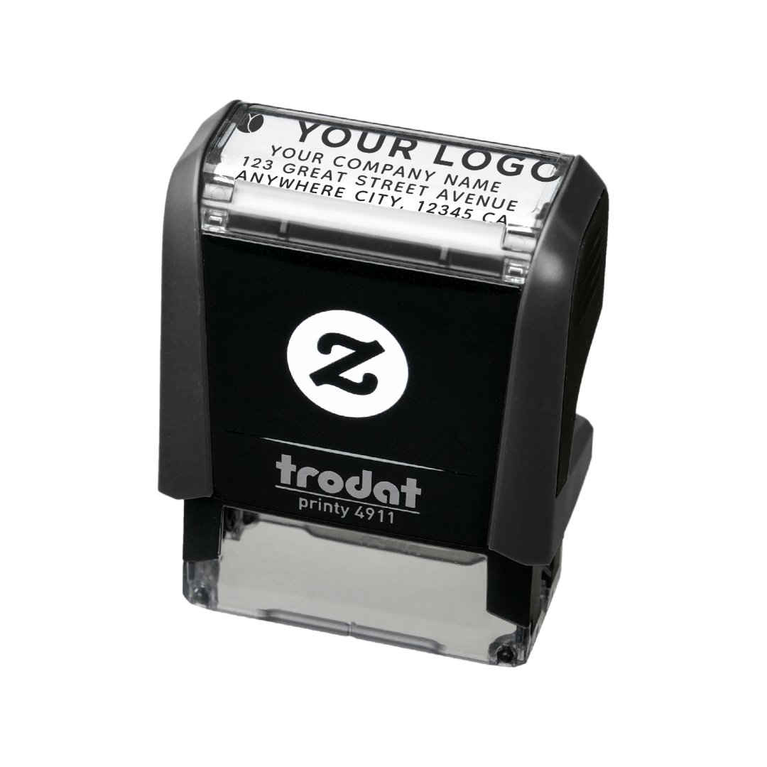 Horizontal Tiny Business Logo Address Modern Self-inking Stamp | Zazzle