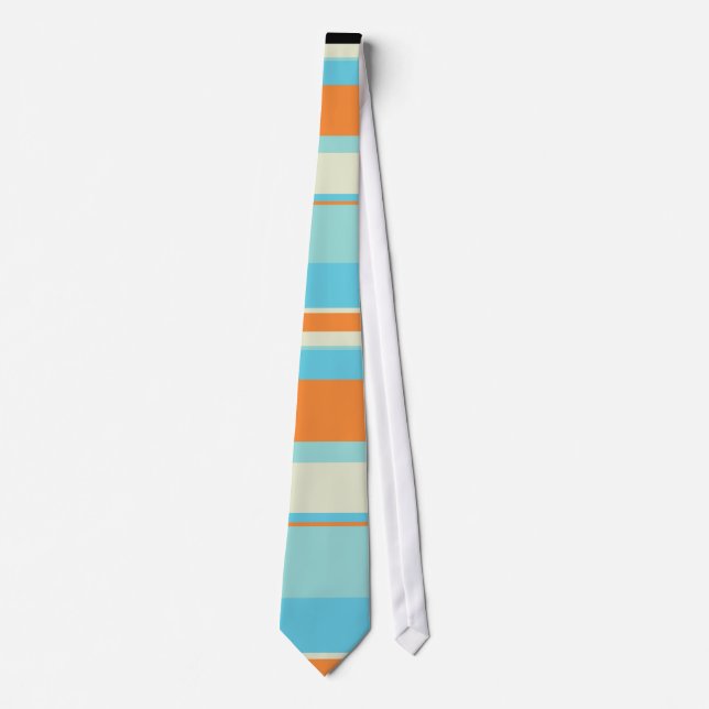 Horizontal Tonal Stripes in Soft Blue and Orange Neck Tie (Front)