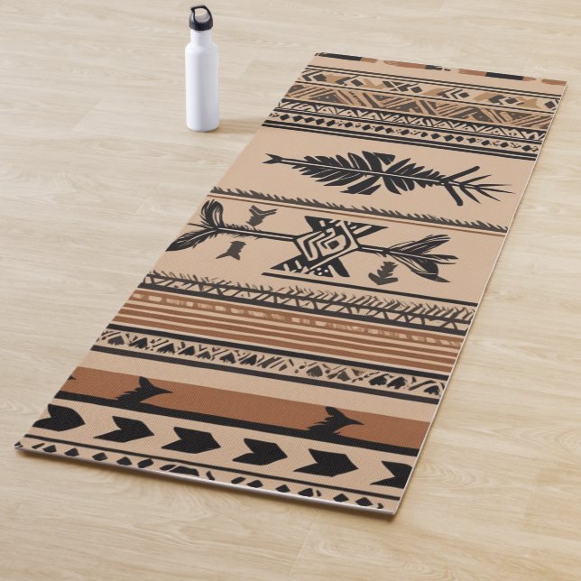 Horizontal Tribal Arrow Pattern Yoga Mat | Earthy  (In Situ)