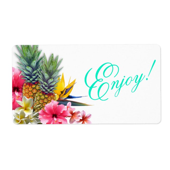 Horizontal Tropical Hawaiian Enjoy Favor Label (Front)