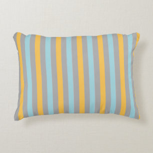 Horizontal Turquoise, Gray and Yellow Stripes Accent Pillow