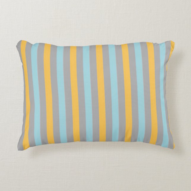 Horizontal Turquoise, Gray and Yellow Stripes Accent Pillow (Front)