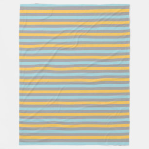 Horizontal Turquoise, Gray and Yellow Stripes Fleece Blanket