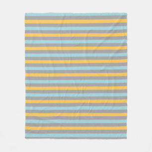 Horizontal Turquoise, Gray and Yellow Stripes Fleece Blanket