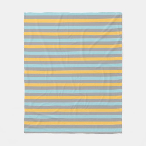 Horizontal Turquoise Gray and Yellow Stripes Fleece Blanket