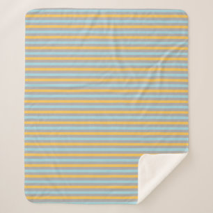 Horizontal Turquoise, Gray and Yellow Stripes Sherpa Blanket