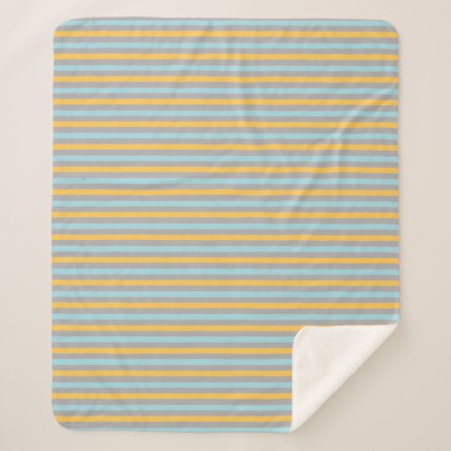 Horizontal Turquoise Gray and Yellow Stripes Sherpa Blanket
