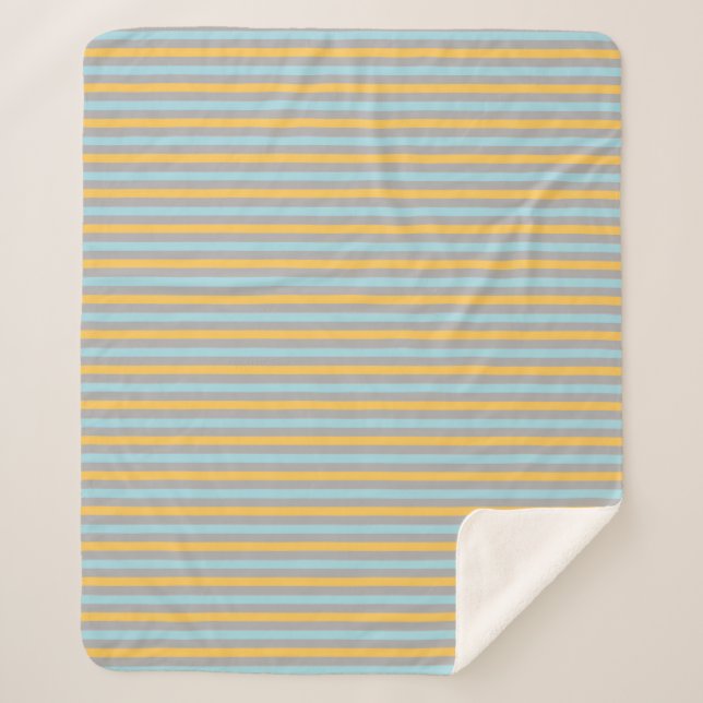 Horizontal Turquoise, Gray and Yellow Stripes Sherpa Blanket (Front)