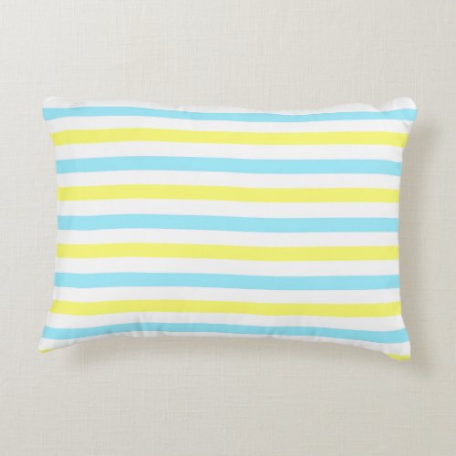 Horizontal Turquoise Yellow and White Stripes Accent Pillow