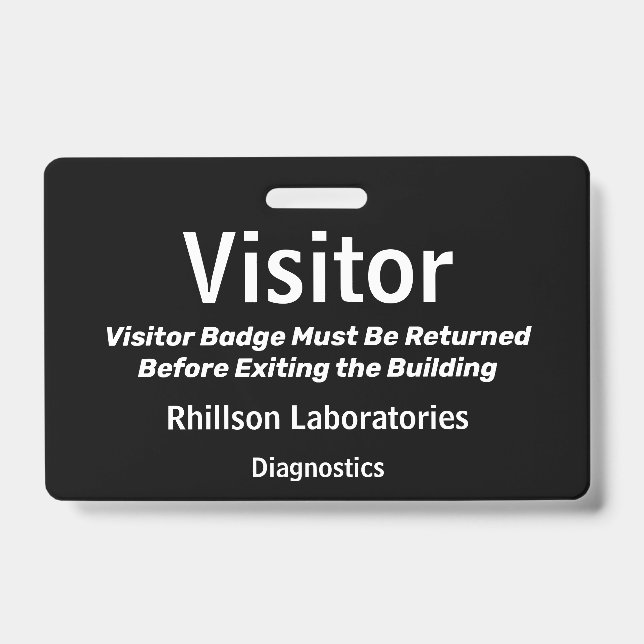 Horizontal Visitor Pass Black and White Design Badge (Front)
