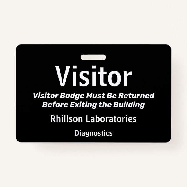 Horizontal Visitor Pass Black and White Design Badge (Front)