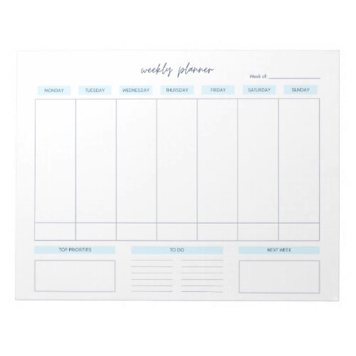Horizontal Weekly Planner Monday Start Notepad