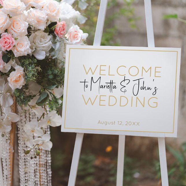 Horizontal White Gold Elegant Wedding Welcome Sign (Creator Uploaded)