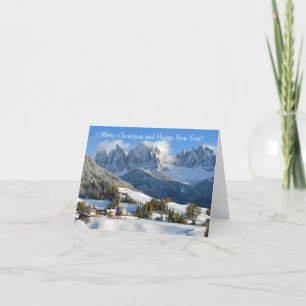 Horizontal winter village christmas card
