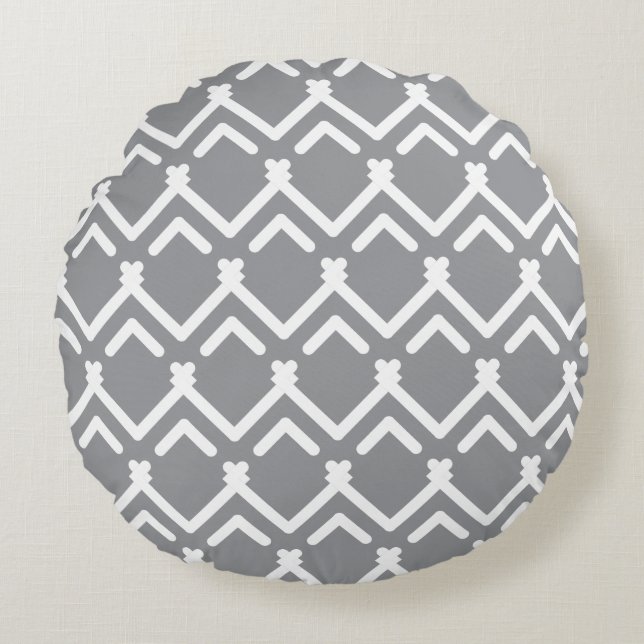Horizontal Zigzag Geometric Pattern Round Pillow (Front)