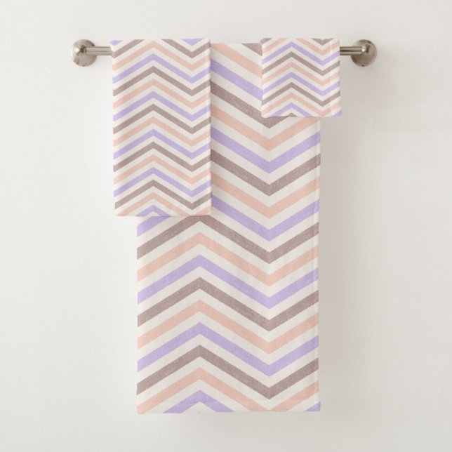 HorizonZigZag Blush Pink Lavender Bath Towel Set (Insitu)