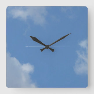 horloge ciel bleu avion trace square wall clock