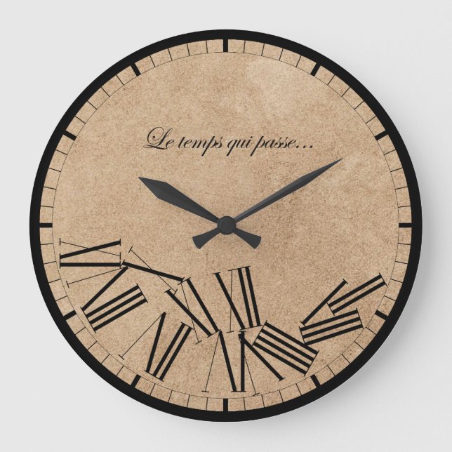 Horloge murale - Le temps qui passe...Effet papier Large Clock (Front)