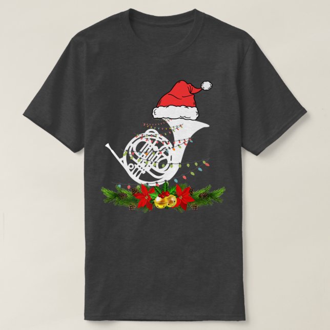 Horn Christmas Pajamas Music Instrument  T-Shirt (Design Front)