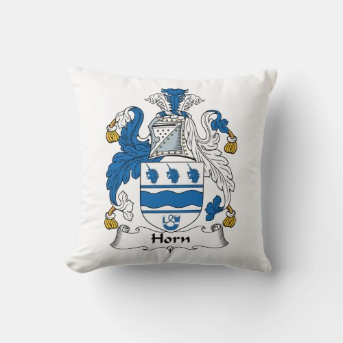 Horn Family Crest Throw Pillow