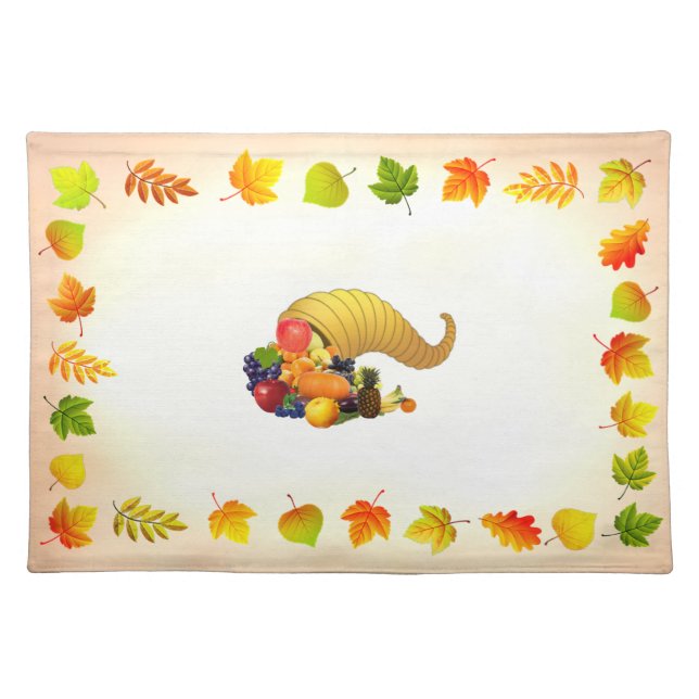 Horn of Plenty and Beautiful Fall Leaves Cloth Placemat (Front)