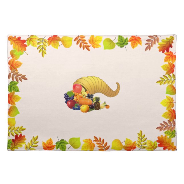 Horn of Plenty & Fall Leaves on Light Beige Cloth Placemat (Front)