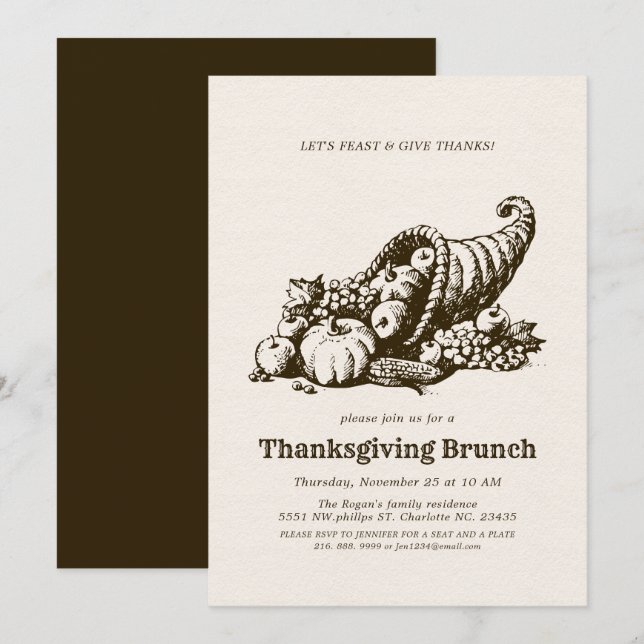 Horn of Plenty | Thanksgiving Brunch Invitation (Front/Back)