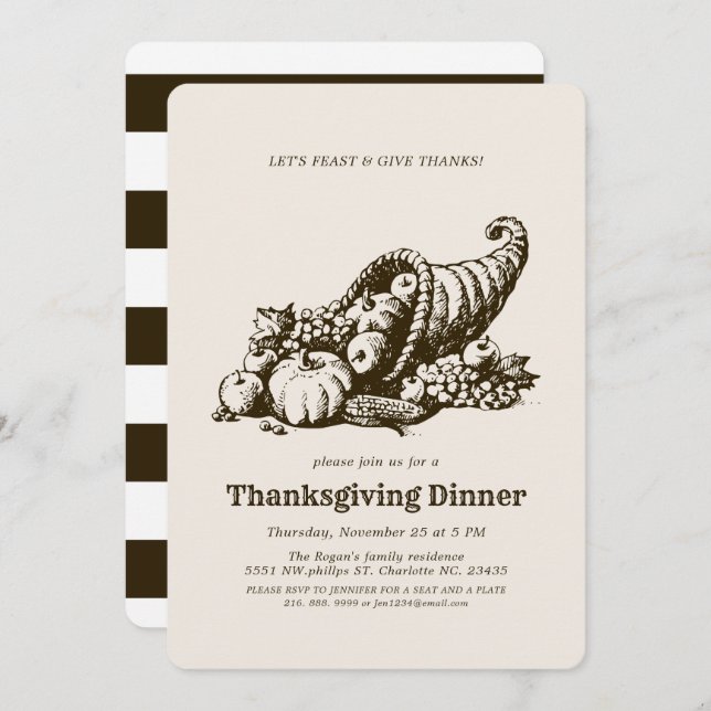 Horn of Plenty | Thanksgiving Dinner Invitation (Front/Back)