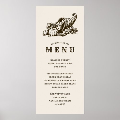 Horn of Plenty  Thanksgiving Dinner Menu Poster