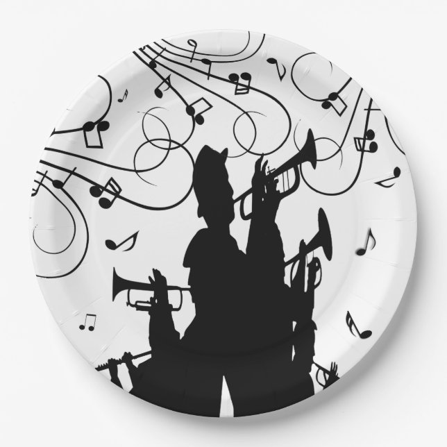 Horn Section Trumpet Jazz Music Paper Plates (Front)