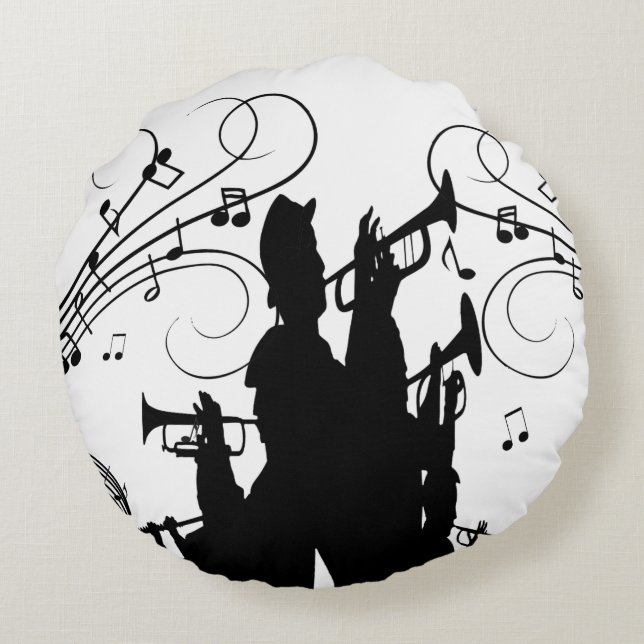 Horn Section Trumpet Jazz Music Round Pillow (Back)