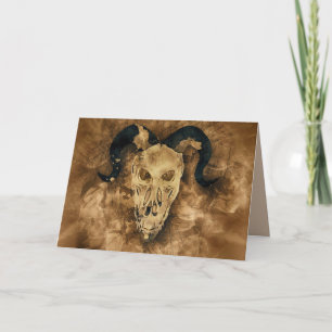 horned demon skull greeting card