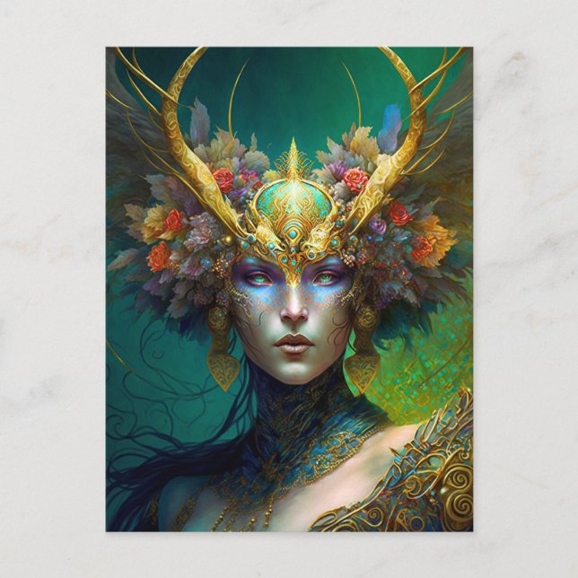 Horned Elf Woman Fantasy Art Postcard (Front)