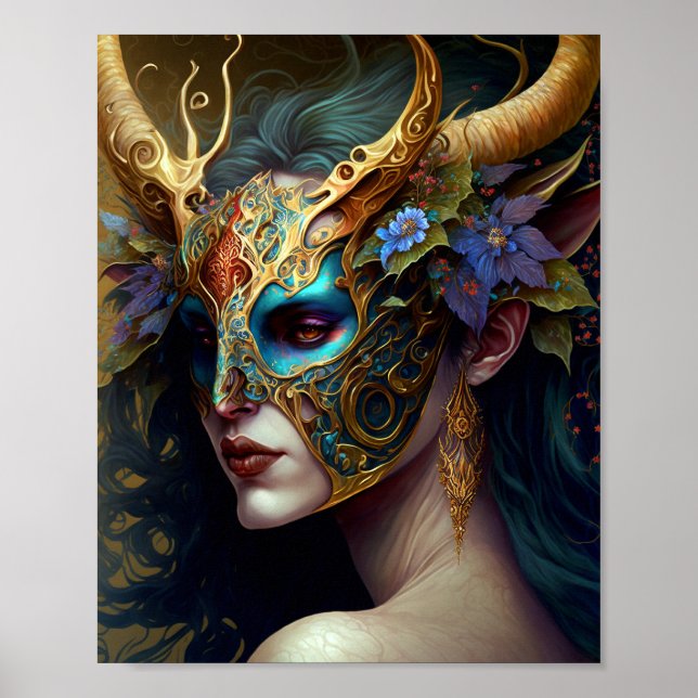 Horned Elf Woman Fantasy Art Poster (Front)