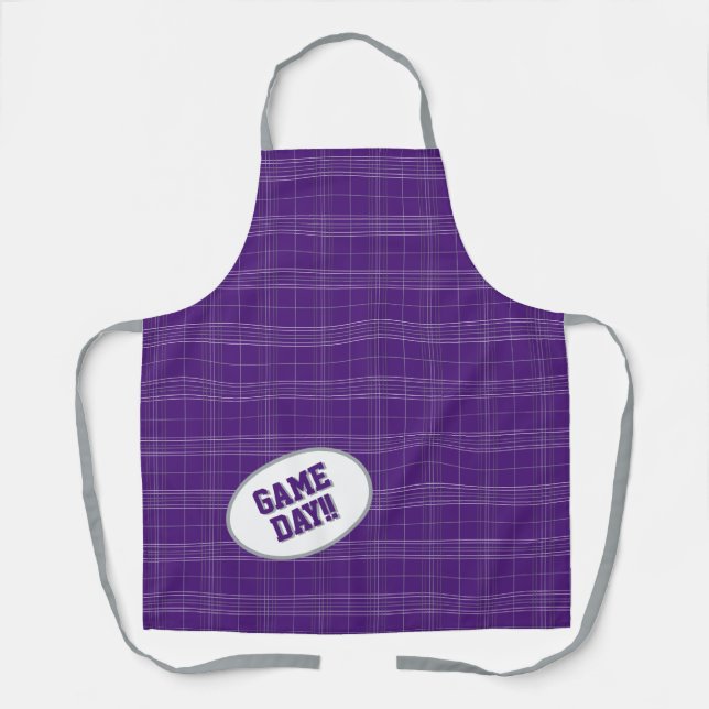 Horned Frog Purple Plaid Pattern Game Day Apron (Front)