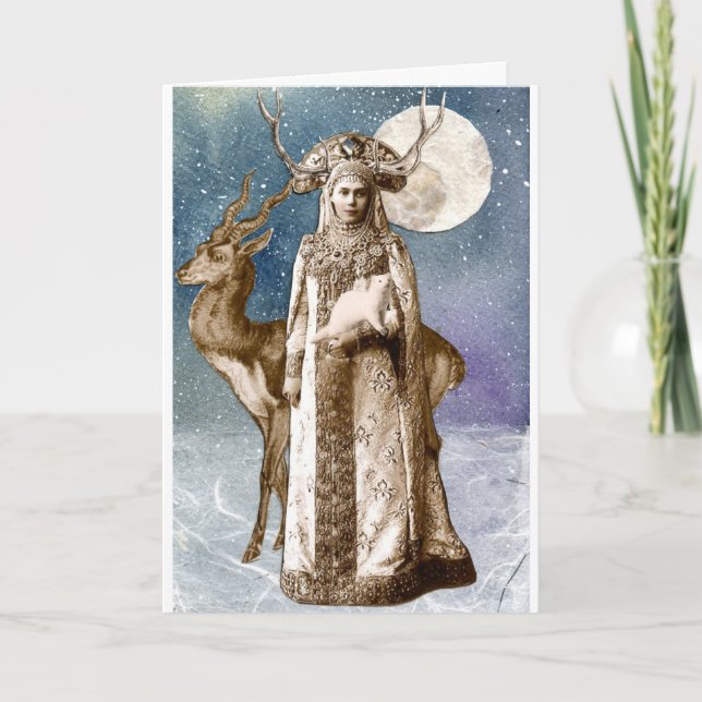 Horned Goddess Solstice Greetings Card (Front)