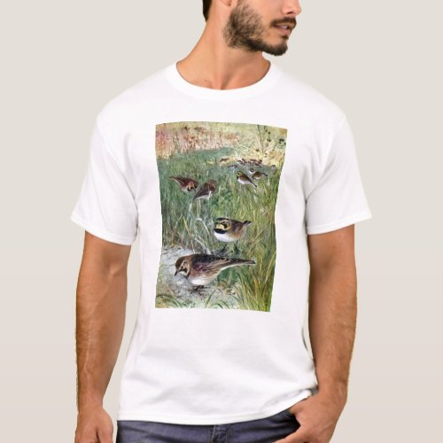 Horned Larks in a Meadow T_Shirt
