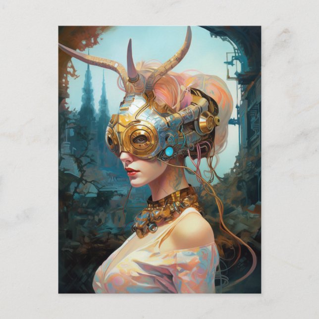Horned Mask Headdress Science Fiction Postcard (Front)