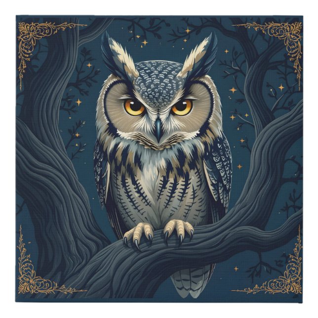 Horned owl at night faux canvas print (Front)