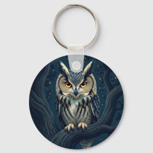 Horned owl at night keychain