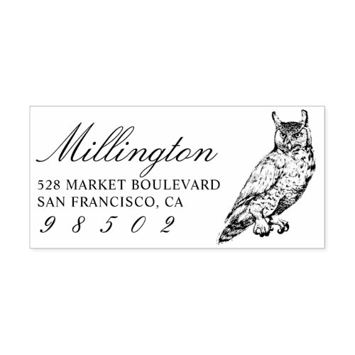 Horned Owl  Family Name Script Return Address Rubber Stamp
