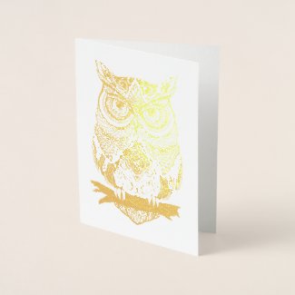 Horned Owl Gold Foil Blank Greeting Card