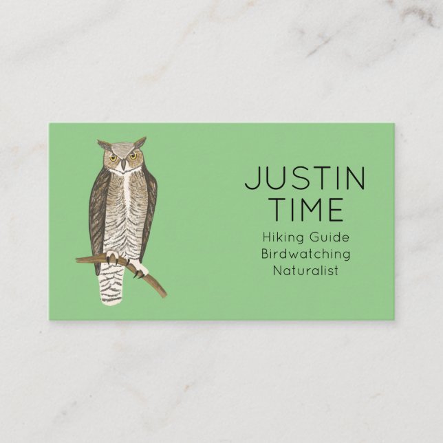Horned Owl Naturalist Guide Birdwatching Hiking  Business Card (Front)