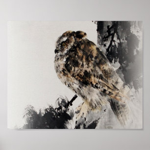 Horned Owl on the Branch, Watanabe Seitei Poster