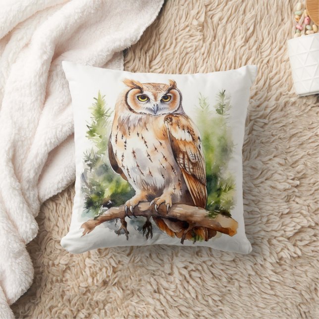 Horned Owl Throw Pillow (Blanket)