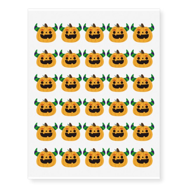 Horned Pumpkin Cute Halloween Design Temporary Tattoos (Front)