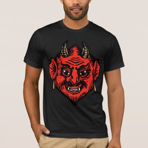 Horned Red Satan Devil Face T_Shirt
